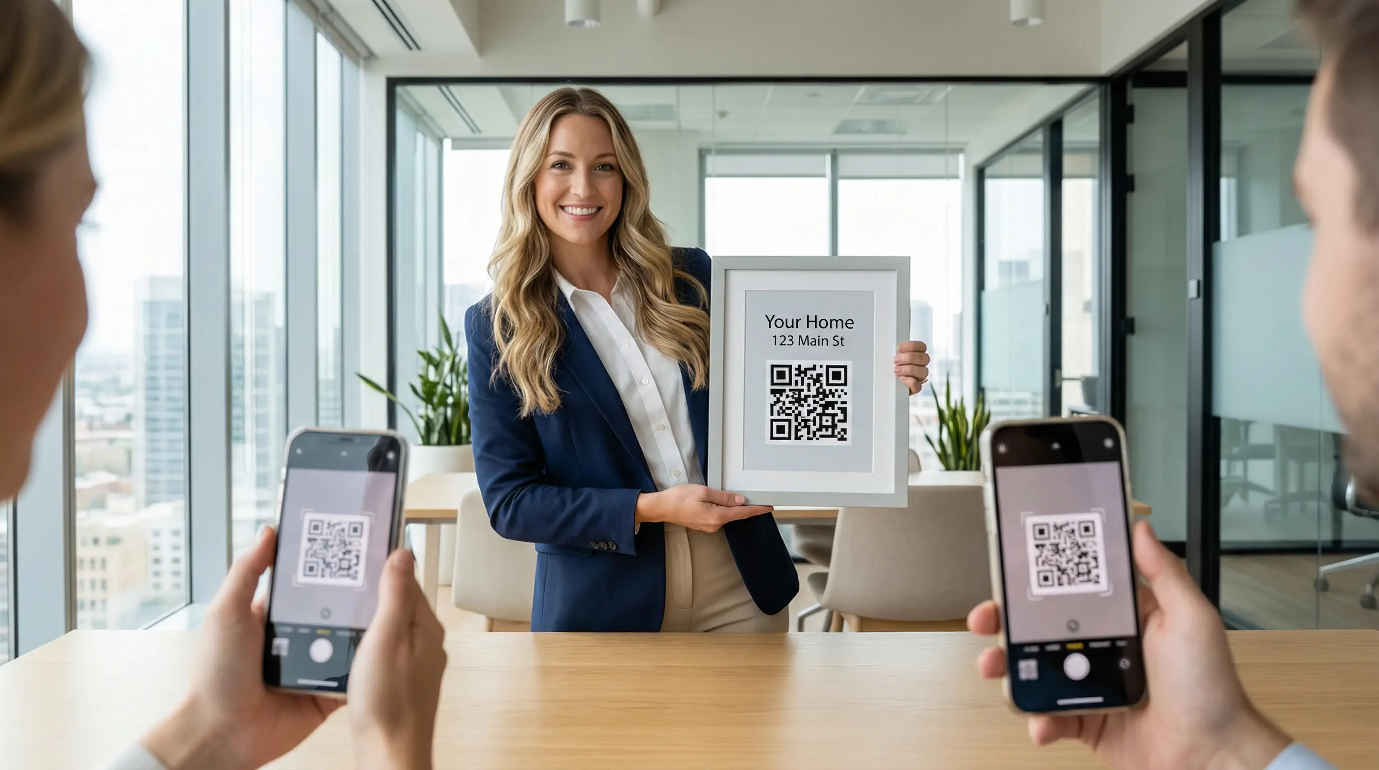 Estate agent hosting an open house with QR code sign-in